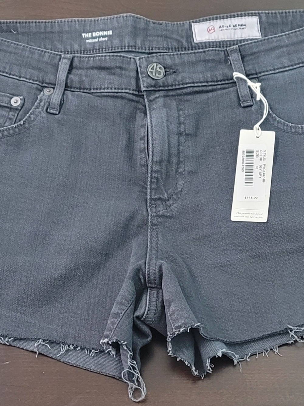 AG Adriano Goldschmied The Bonnie Black Frayed Denim Shorts